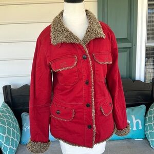 Aventura women’s red faux fur lined coat size M